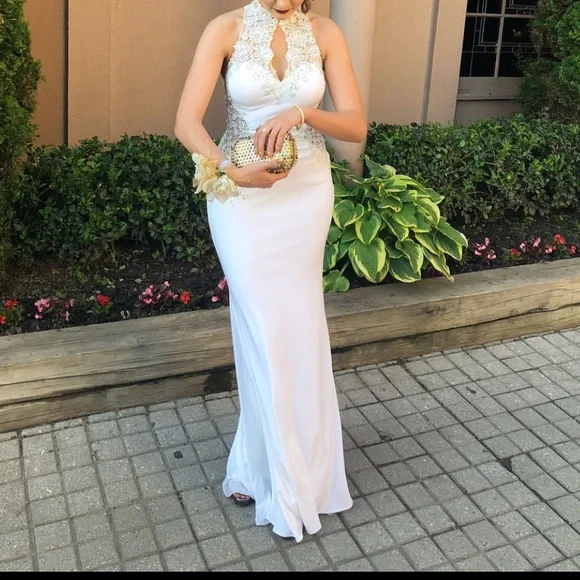 open lace back dress Sexy White Satin Spaghetti Straps Sleeveless Short Prom Dresses/Homeco   SposaBridal